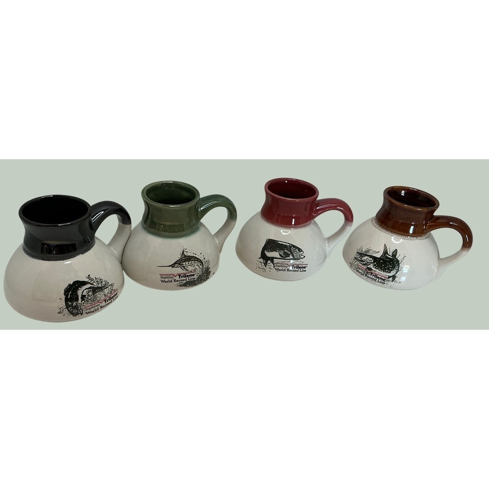 Berkley Vintage Trilene World Record Line Fishing Mugs Set of 4 Wide Base No-Tip